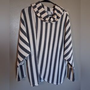 LuLaRoe Gray and White Striped Cowl Neck Sweater